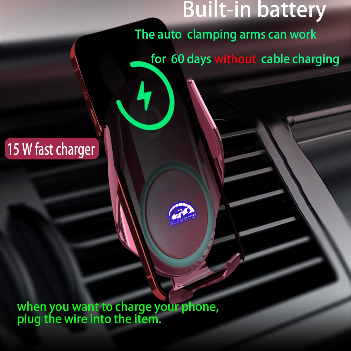 Peanutech Wireless Car Charger Mount, Auto-Clamping,15W Dashboard Vent, Pink Cute Car Phone Holder Women for iPhone Samsung Andriod Phone
