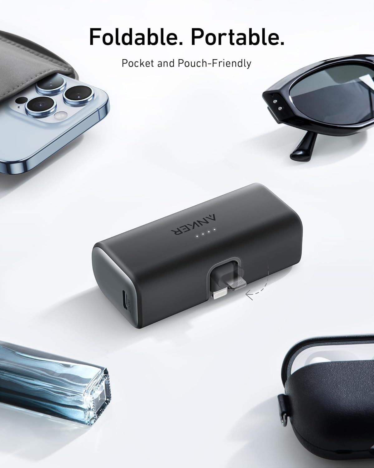 Anker Nano 5,000mAh Portable Charger for iPhone, MFi Certified Built-in Lightning Connector, 12W Compact Battery Pack for iPhone 14/13/12 Series