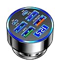 USB C Car Charger Adapter with Voltmeter Compatible with iPhone 16 15 14 13 12 11, Android, Samsung, 120W 6 in 1 Multi-Port Super Fast Charging