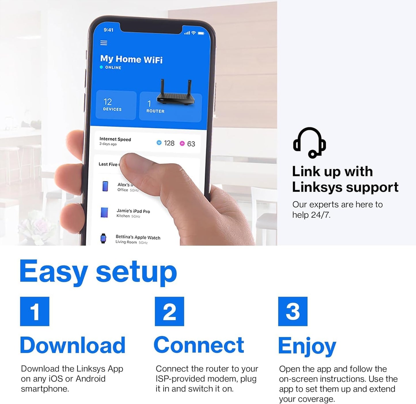 Linksys Mesh WiFi 6 Router, Dual-Band, 1,500 Sq. ft Coverage, 20+ Devices, Speeds up to (AX1500) 1.5Gbps - MR7340