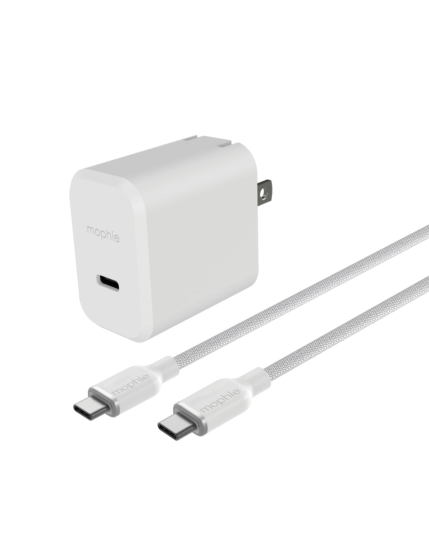 Mophie 30W GaN Charger with 2M/6ft USB-C to USB-C Cable Bundle -Fast Wall Charging, Universal Compatibility, Durable Braided, Eco-Friendly, White