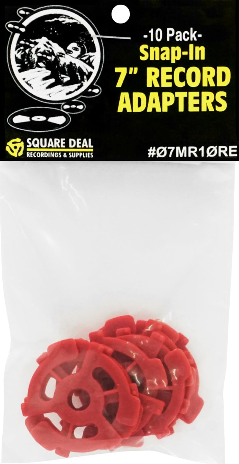 (50) Flat Red Plastic Record Adapters - Snap in Inserts to Make 7" 45rpm Records Fit on Standard Record Players - 5 packs of 10#07MR10RE
