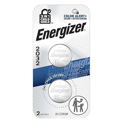 Energizer 2032 Batteries (2 Pack), 3V Lithium Coin Batteries with 3-in-1 Child Shield