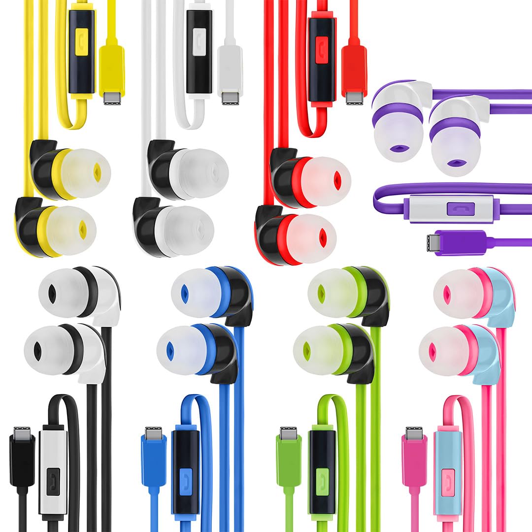 50 Pack Bulk USB C Headphones with Mic, Type C Wired Earbuds Noise Cancelling Earphones Compatible with iPhone 16/15 Pro Max Plus, iPad Pro, Galaxy…