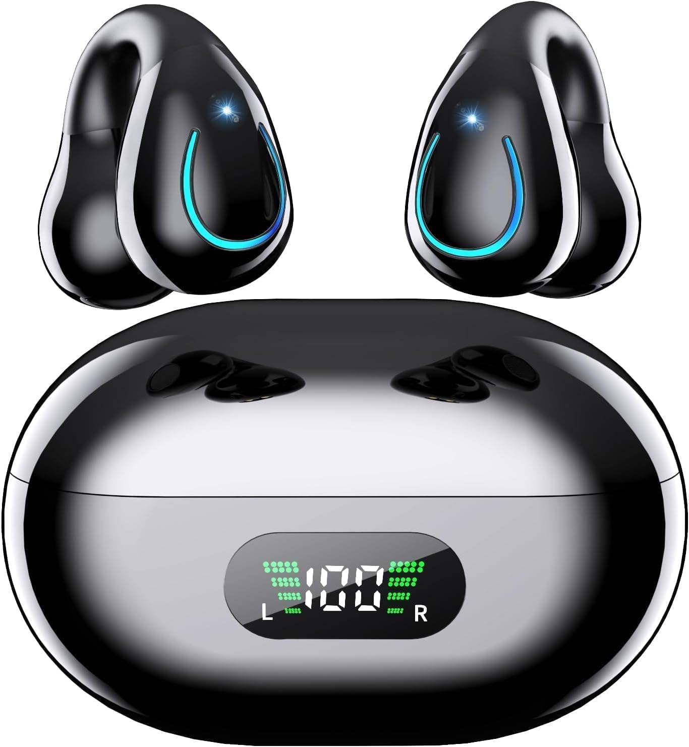 Paekole Clip On Headphones, Super Comfort Open Ear Bluetooth Earbuds for All Day Wear, Lightweight Bone Conduction Wireless Earbuds with Charging Case