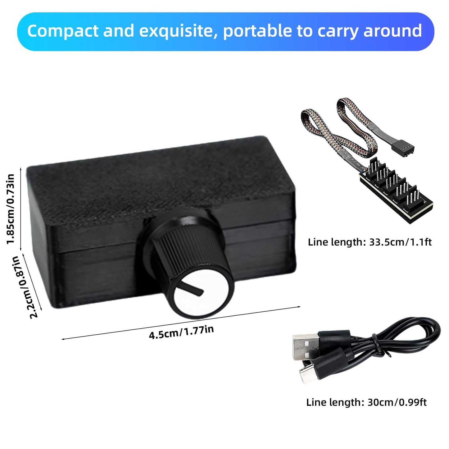 4 Pin 12V PWM Fan Controller with Type C Interface and 4Pin 5 Way PC Fan Splitter Hub,0-100% DC Speed Adjustment (Style1)