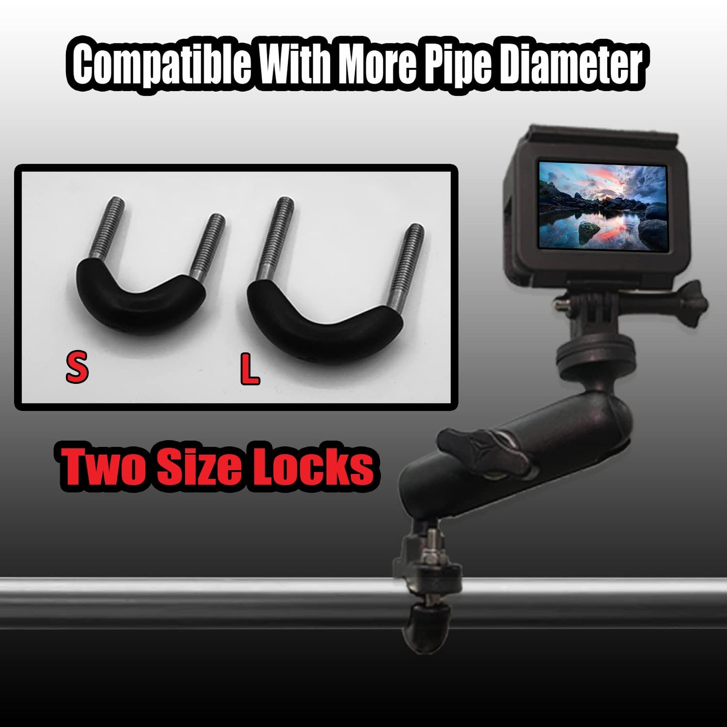 360°Motorcycle Camera Mount for GoPro Bike Holder Handlebar Mount Bracket 1/4 Metal Stand GoPro Hero10/9/8/7/6/5/4/3+ Action Cameras Accessory (Fits