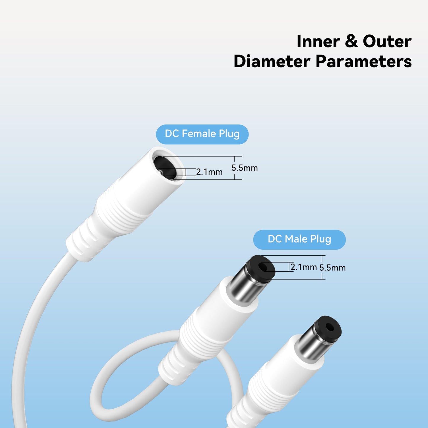 PAUTIX 2-Pack DC 1 Female to 2 Male 5.5mm X 2.1mm Splitter Cable DC Power Adapter Cord,2 Ways Y Shape DC Plug Connectors for COB 2835 3528 LED Strip