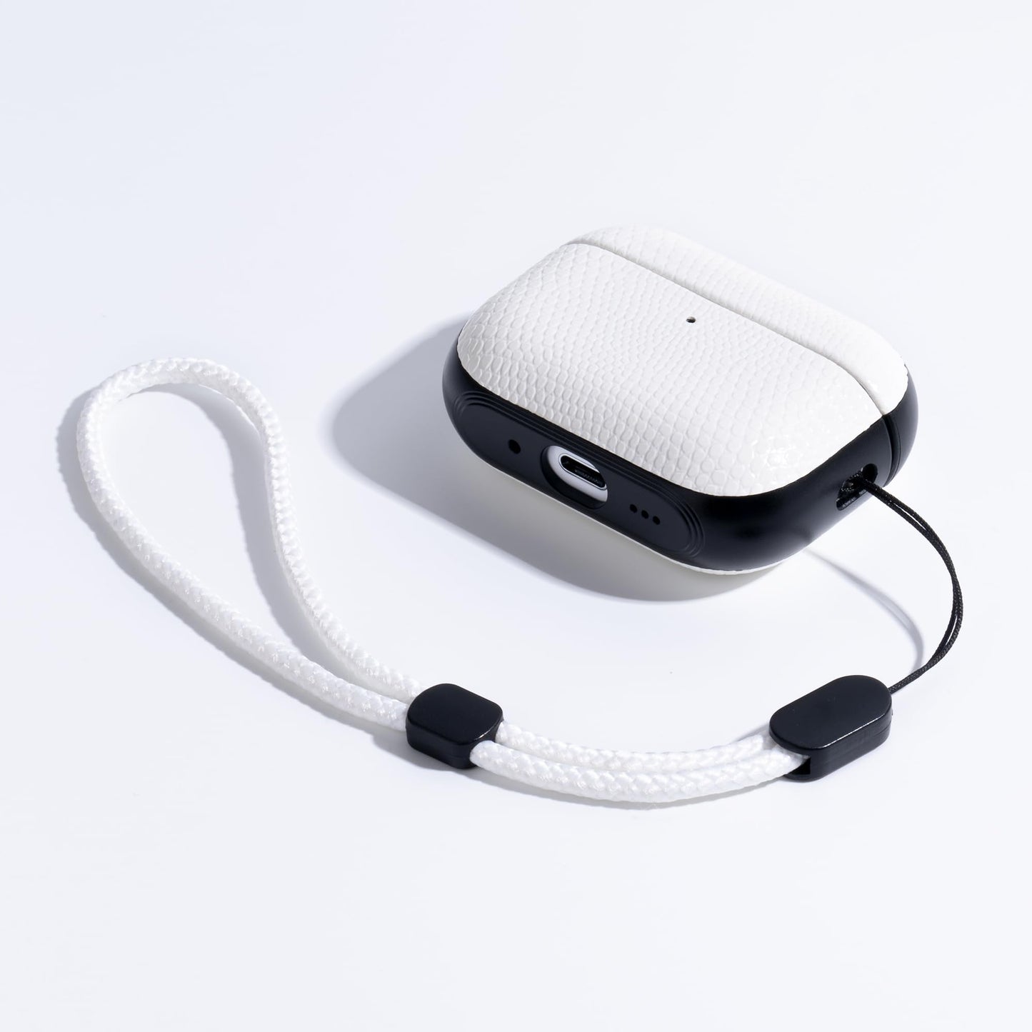 RIXENY Leather Case for AirPods Pro 3 (3rd Gen 2025), Adjustable Lanyard, Vegan Lizard Texture Leather, Hard Shell, Scratch/Shock Proof, Wireless