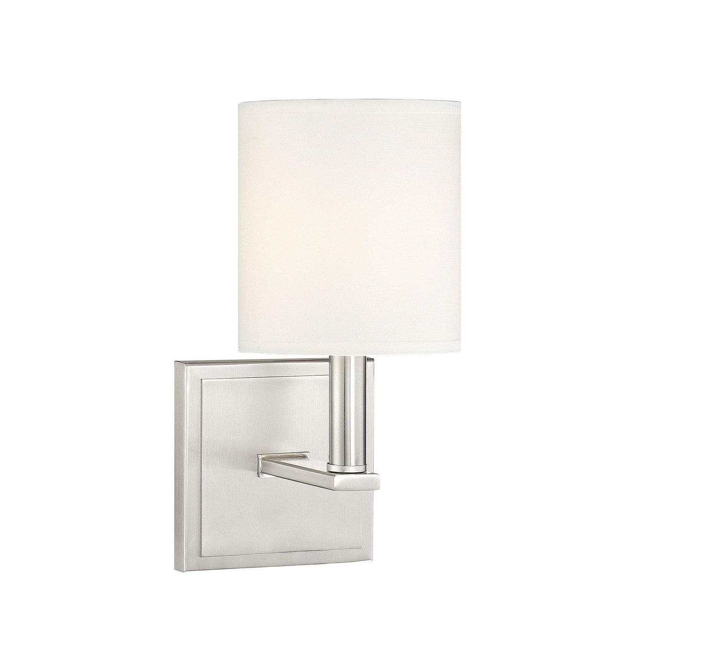 Savoy House 9-1200-1-SN Waverly Modern Farmhouse White Fabric Wall Sconce, 1-Light 60 Watt, 11" H x 5" W, Satin Nickel