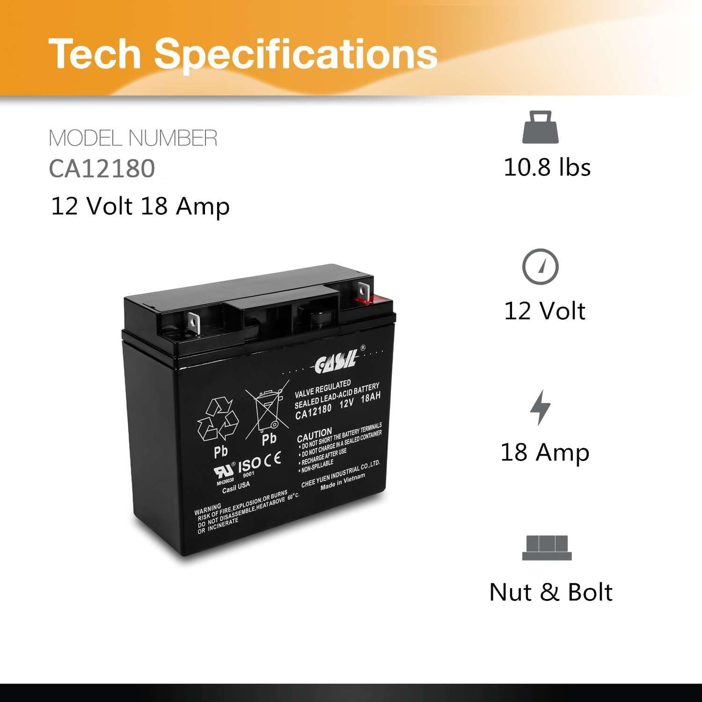 Casil 12V 18Ah SLA Battery - Replacement for Champion Generator CP12180, 7000, 9000 Series - AGM Rechargeable Backup for Champion 12V Generators…