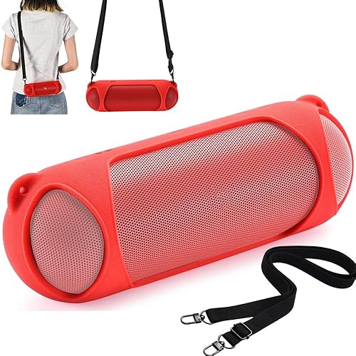 Ferbao Silicone Case for Beats Pill 2024,Protective Case with Shoulder Strap for Beats Pill 2024 Speaker (Red)