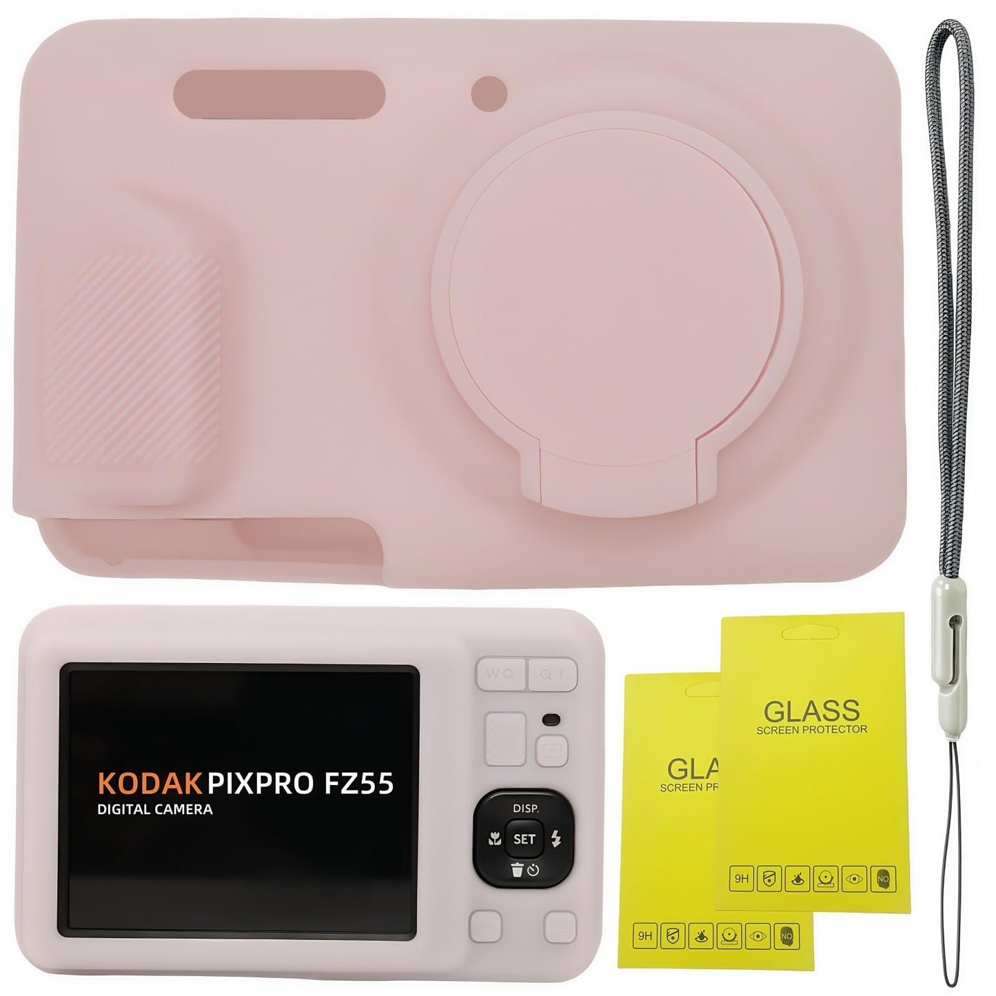 SZHSYJY Case for Kodak PIXPRO FZ55,FZ55 accessories,Soft Silicone Protective Case Removable Lens Cover,Comes with 2 Screen Protectors and 1 Wrist