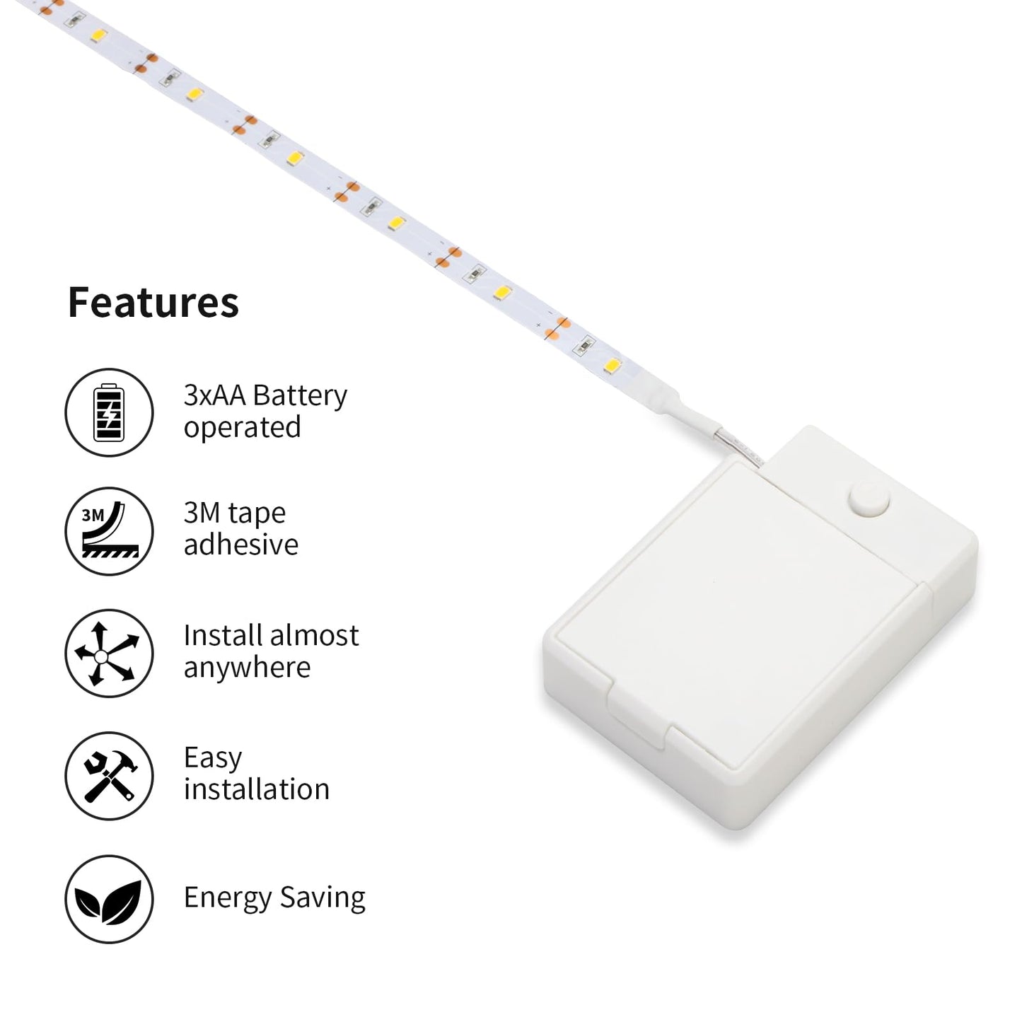 3 Pack Battery Operated LED Strip Lights for Under Cabinet, Under Counter Click Light for Kitchen Cabinet Closet Shelves (Cool White) 5000K, Without