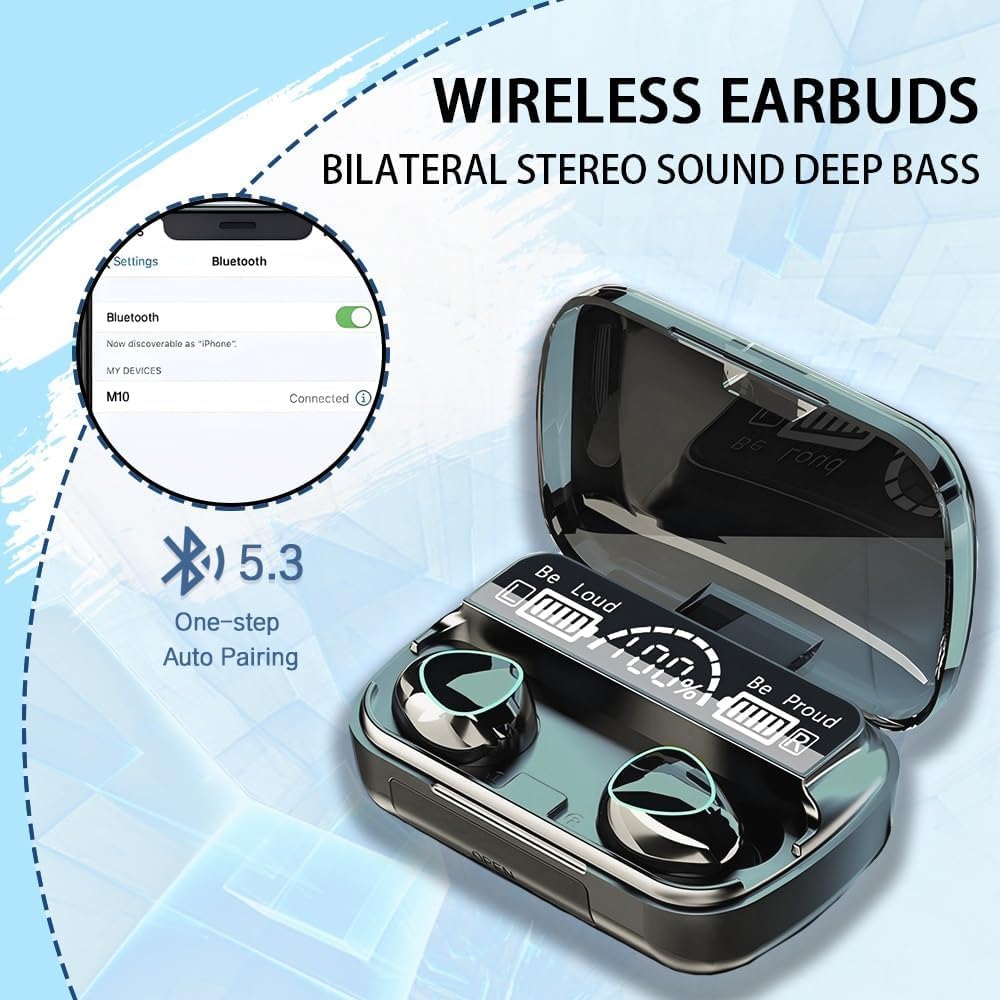 MWRPCRDN Wireless Earbuds, Bluetooth 5.3 Ear Buds LED Power Display Headphones 30H Playtime Stereo Earbuds with Comfort Lightweight in Ear Earphones