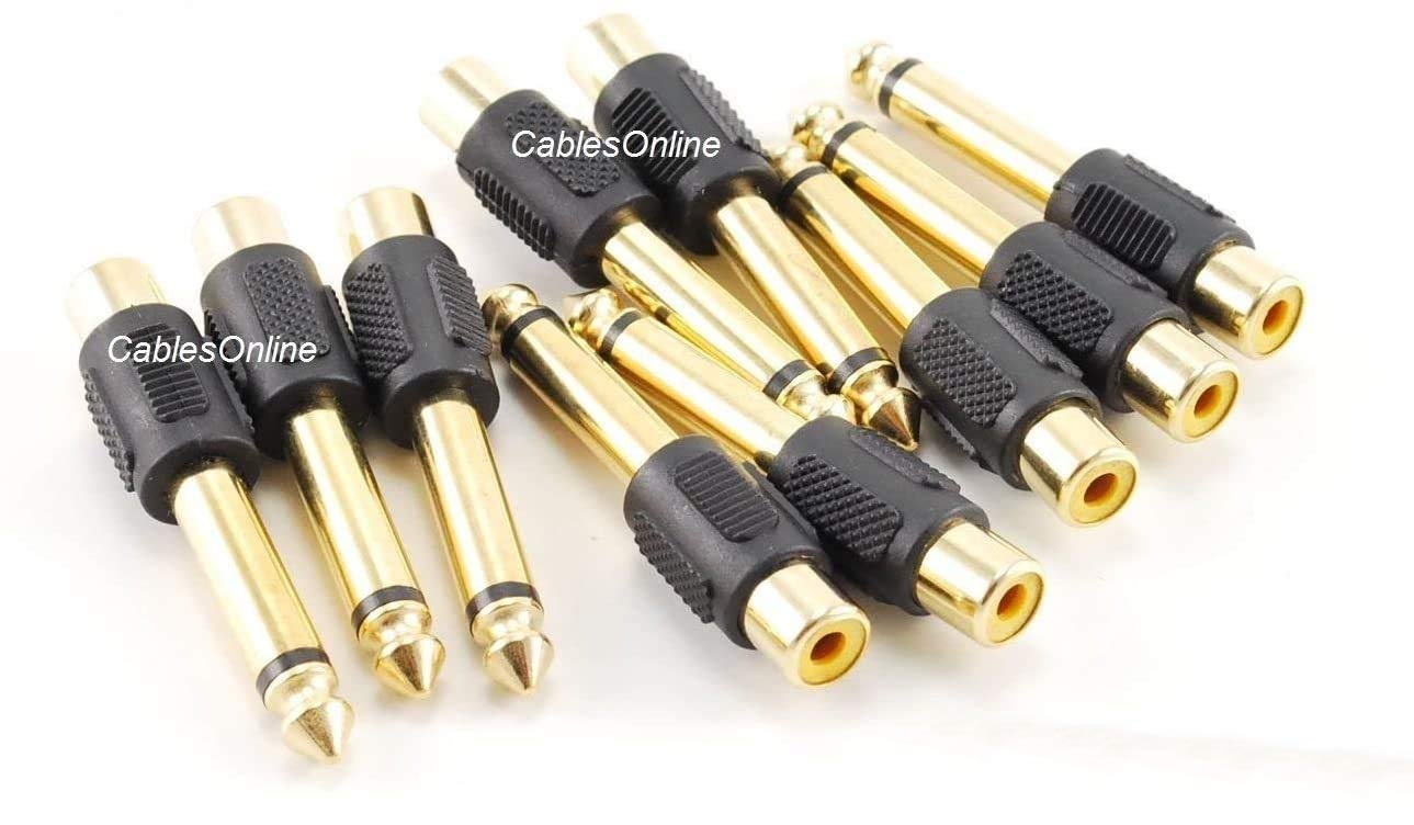 CablesOnline, 10-Pack RCA Female Jack to 6.35mm (1/4inch) Mono Male Plug Audio Adapter, Gold Plated, AV-A21K-10
