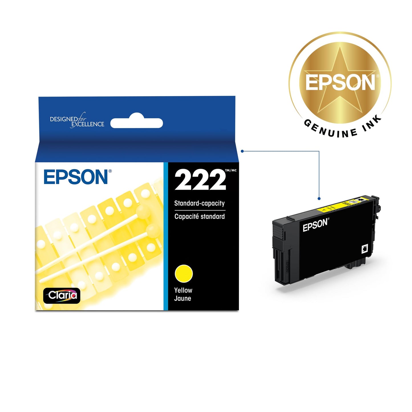 Epson 222 Claria Ink Standard Capacity Yellow Cartridge (T222420-S) Works with Workforce WF-2960, Expression XP-5200