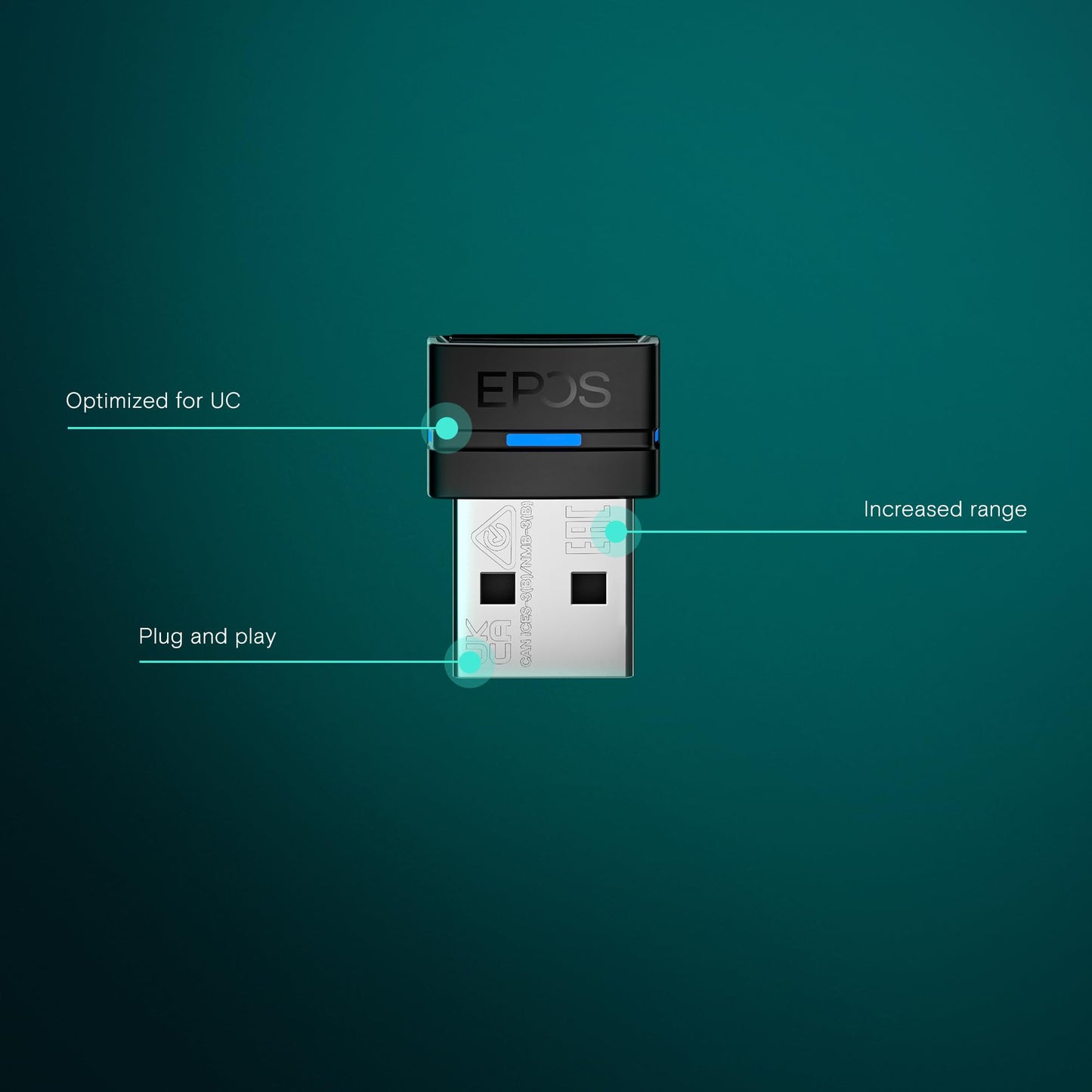 EPOS The USB dongle Provides Connection to All Bluetooth® Devices in The Adapt, Expand & Impact Series. Use with an Impact 5000 Series Base Station