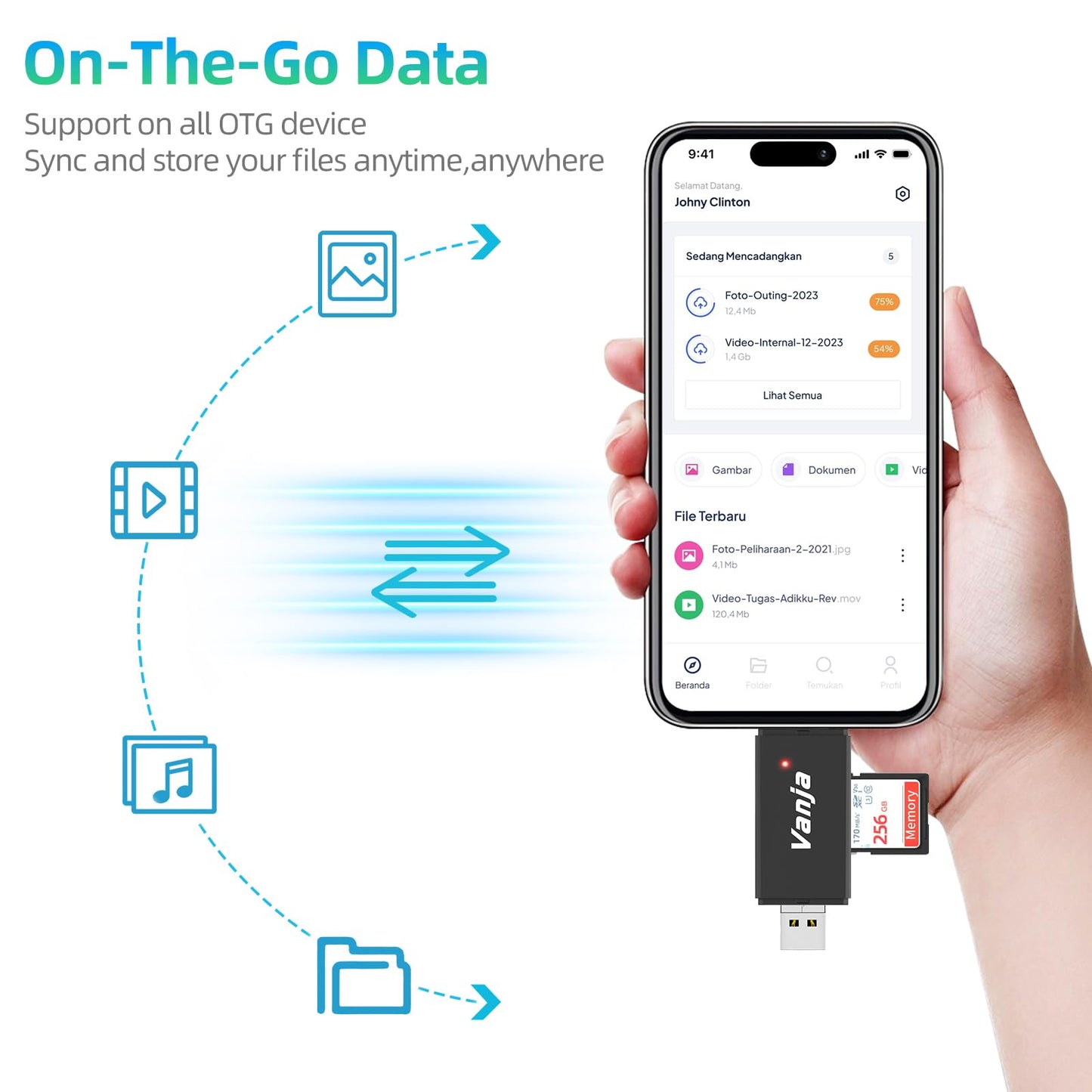 Vanja SD Card Reader, High-Speed USB Type A & Type C to Micro SD Card Adapter for SD, SDHC, SDXC, Micro SDXC | Compatible with iPhone 17/16/15