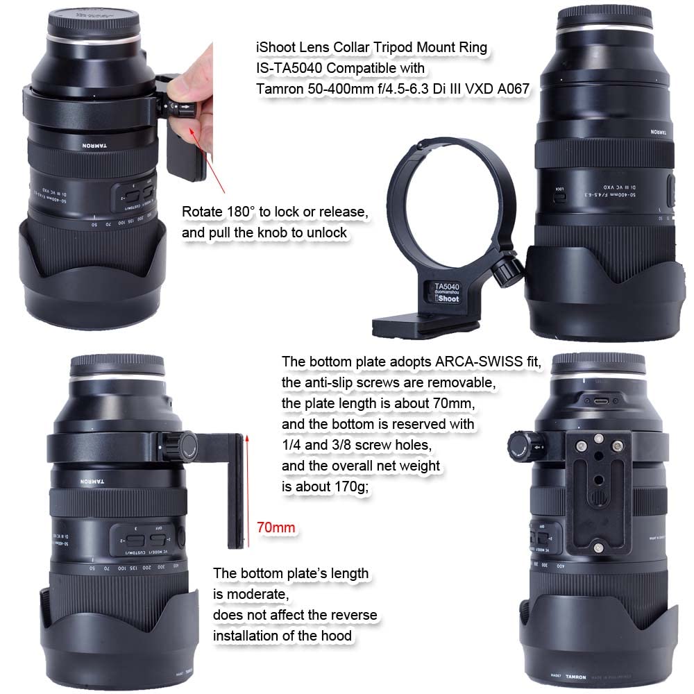 Tripod Mount Ring Lens Collar Compatible with Tamron 50-400mm f/4.5-6.3 Di III VXD A067, Lens Support Holder Bracket Bottom is Arca-Swiss Fit Quick