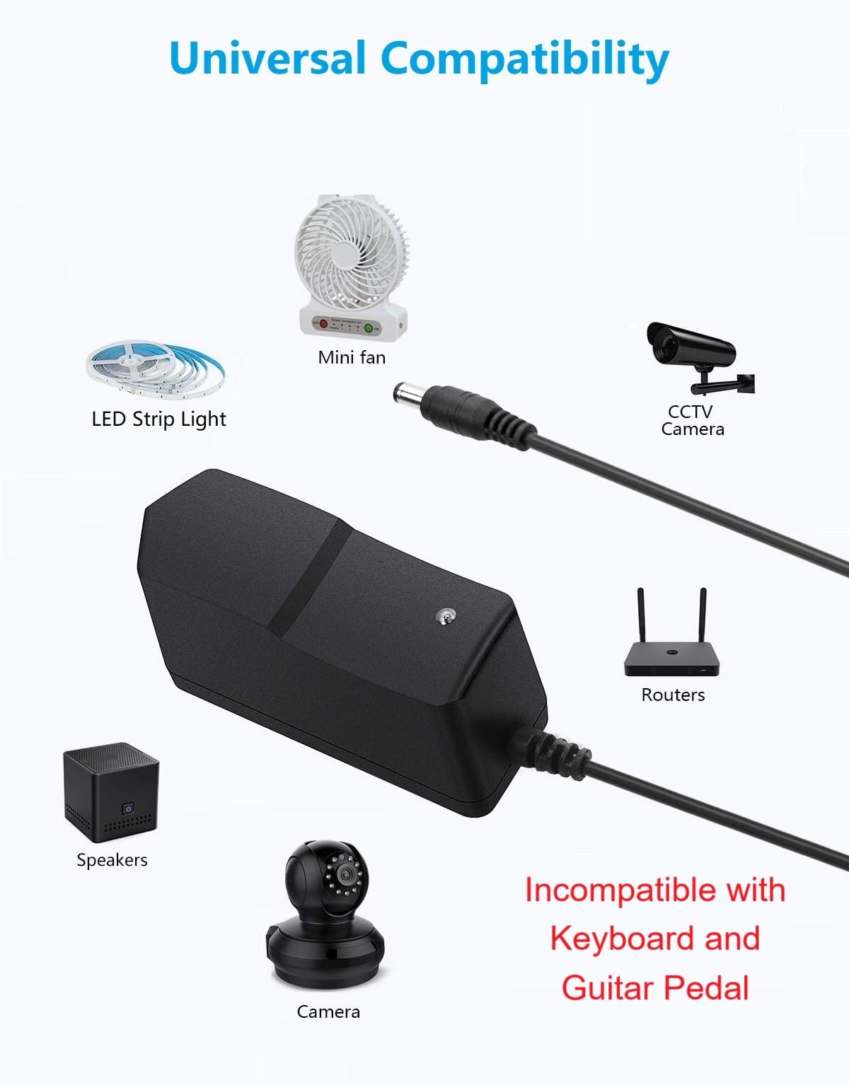 9V DC Power Supply 1A AC Adapter, 100-240V 50/60Hz to 9 Volts 1Amp Transformer, DC 9V Power Cord,【Tip Positive, 5.5mm x 2.5mm Plug】 & 10 Tips
