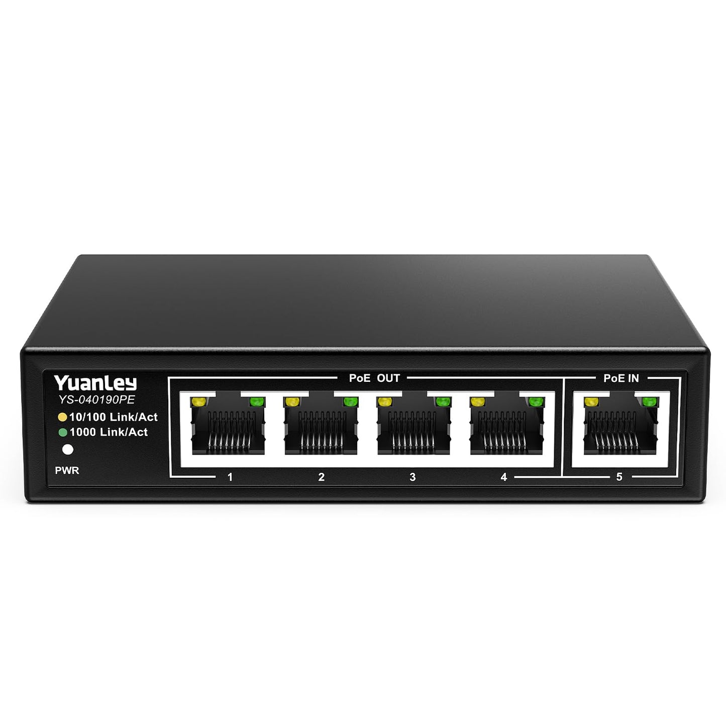 YuanLey 5 Port PoE Extender Gigabit with 4 PoE Out, 90W in, IEEE 802.3af/at/bt Mini 5 Channel Switch1000Mbps, Metal Casing, 6KV Lightning Protection