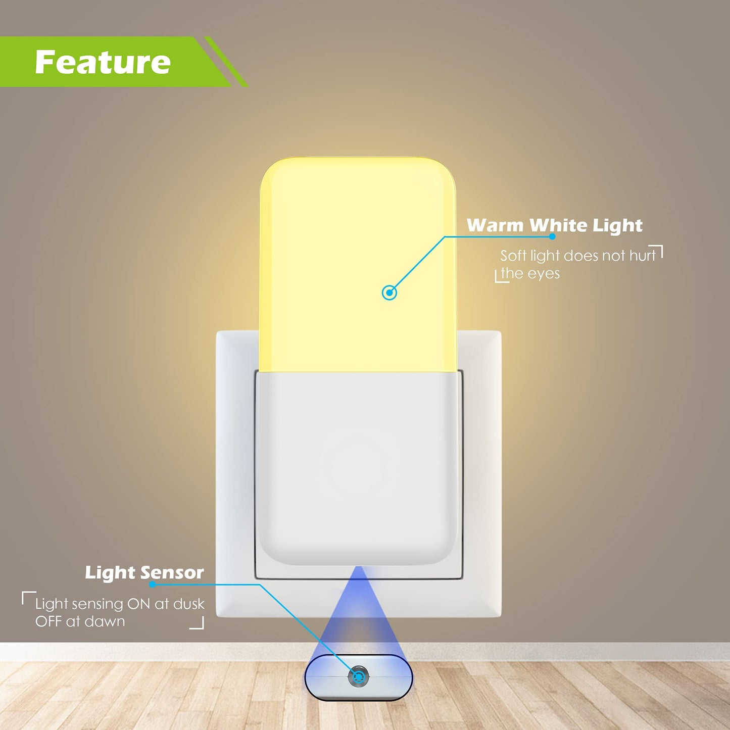 MAZ-TEK Plug in Night Light, Warm White LED Nightlights with Smart Dusk to Dawn Sensor for Kids, Nursery, Ideal for Bedroom, Bathroom,Hallway, Stairs