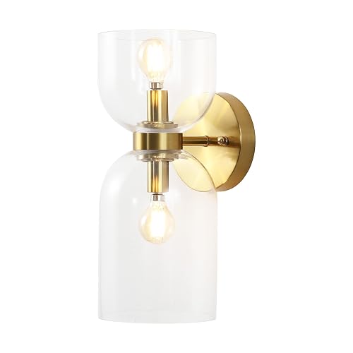 SAFAVIEH Home Collection Solyn Clear & Brass 2-Light Wall Sconce Light Fixture Set of 2 (LED Bulbs Included)