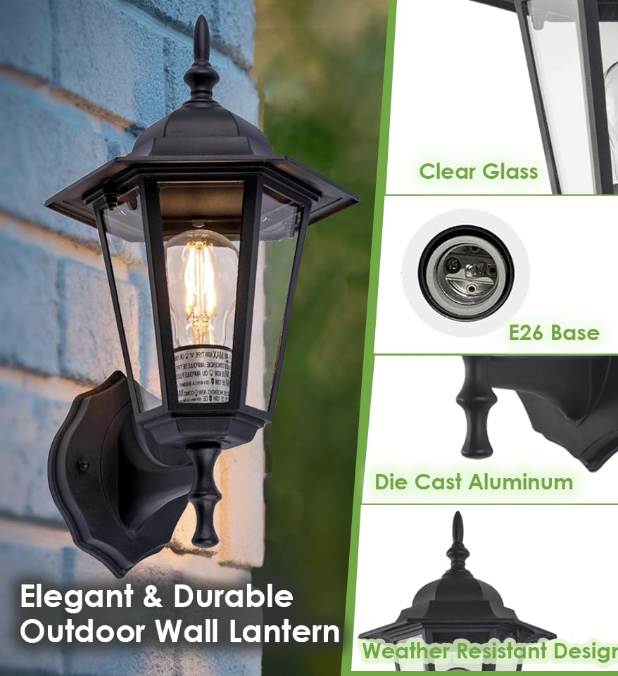 GRUENLICH Outdoor Wall Lantern, Wall Sconce as Porch Lighting Fixture with E26 Medium Base, Aluminum Housing Plus Glass, Water-Proof Rated, Bulb Not