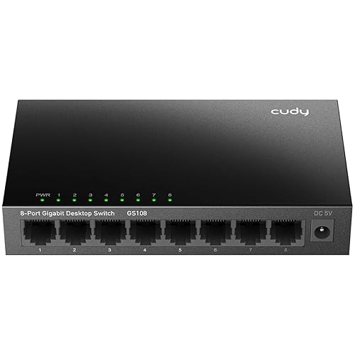 Cudy GS108 8 Port Gigabit Unmanaged Ethernet Network Switch , Ethernet Splitter Plug & Play Fanless Metal Design Shielded Ports Traffic Optimization