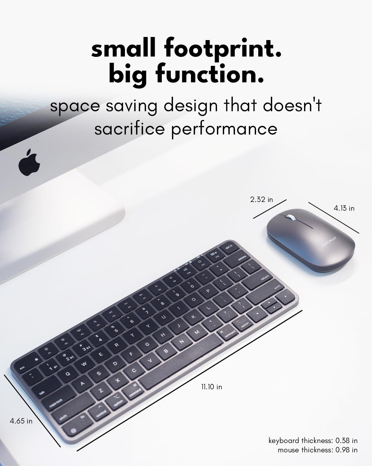 Macally Apple Wireless Keyboard and Mouse for Mac - Dual Mode (Bluetooth + Wired) - Multi-Device, Rechargeable - Mini Wireless Keyboard and Mouse