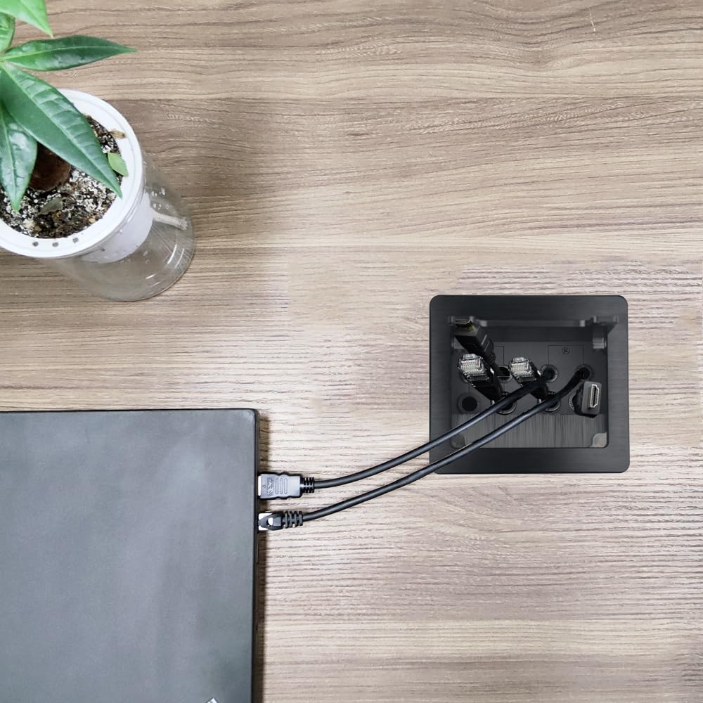 Tabletop Brush Cable Management Connectivity Box with 8 Grommet Holes for Conference Office (Black)