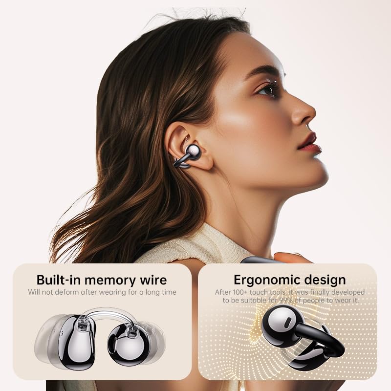 Micool Bluetooth Ear Clip Headphones with Color Touch Screen, Hi-Res Audio & APP Control, 40H Playtime Wireless Earbuds, All-Day Comfort Fit…