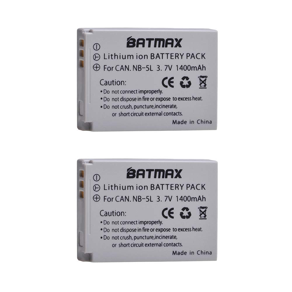 Batmax 2Pcs 1400mAh NB-5L NB5L Battery + LCD USB Charger for Canon PowerShot S100, S110, SD790IS, SD850IS, SD870IS, SD880IS, SD890IS, SD970IS
