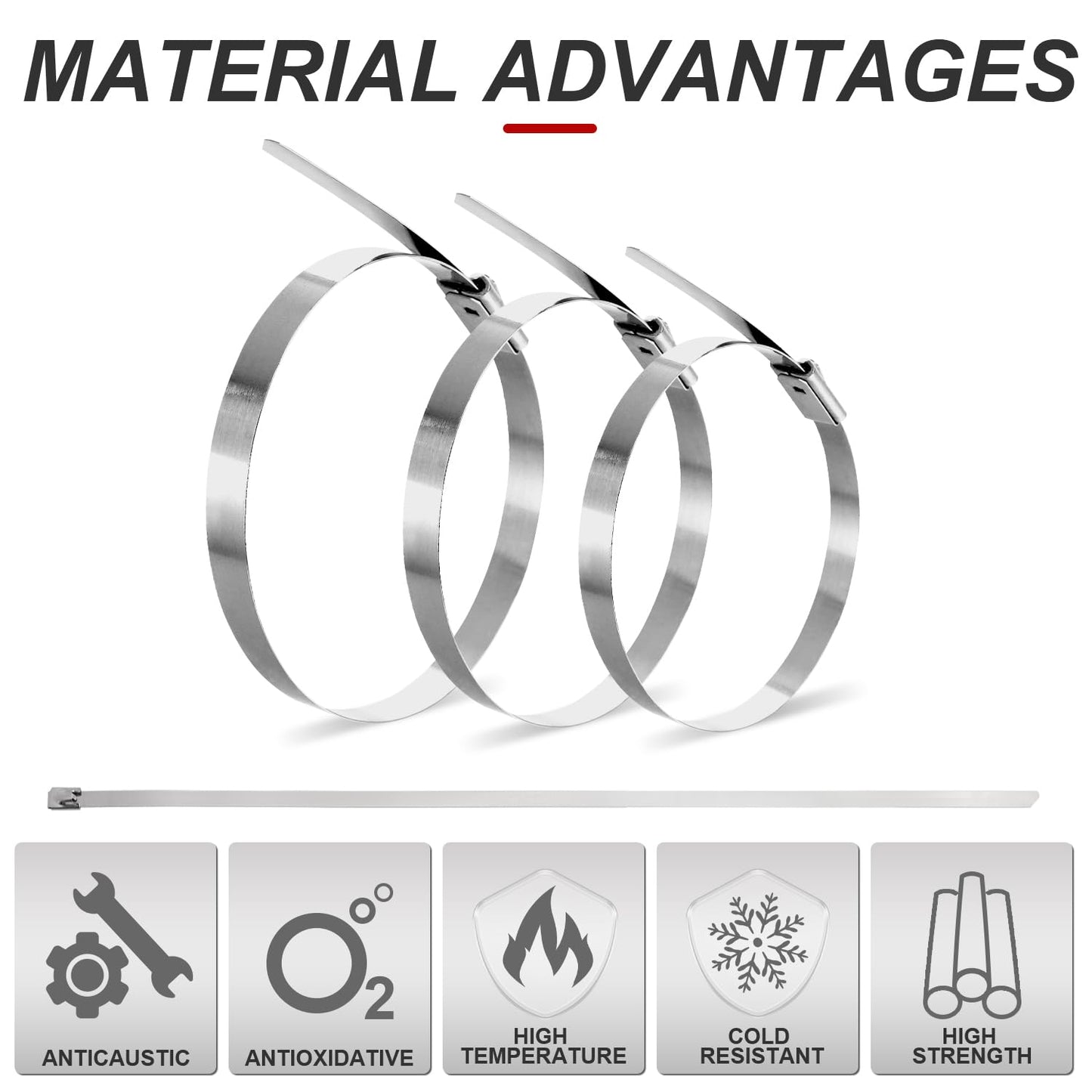 Metal Zip Ties 24 inch Stainless Steel Cable Ties 100 Pack 270 lbs Heavy Duty Self-locking Wire Ties High Temp Zipties Chain Link fence Ties Multi
