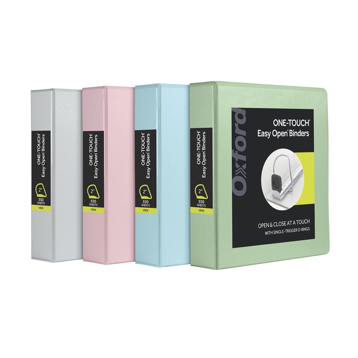 Oxford 3 Ring Binders, 2 inch ONE-Touch Easy Open D Rings, 3-Sided View Binder Covers, Binders for School, Xtralife Hinge, Non-Stick, PVC-Free