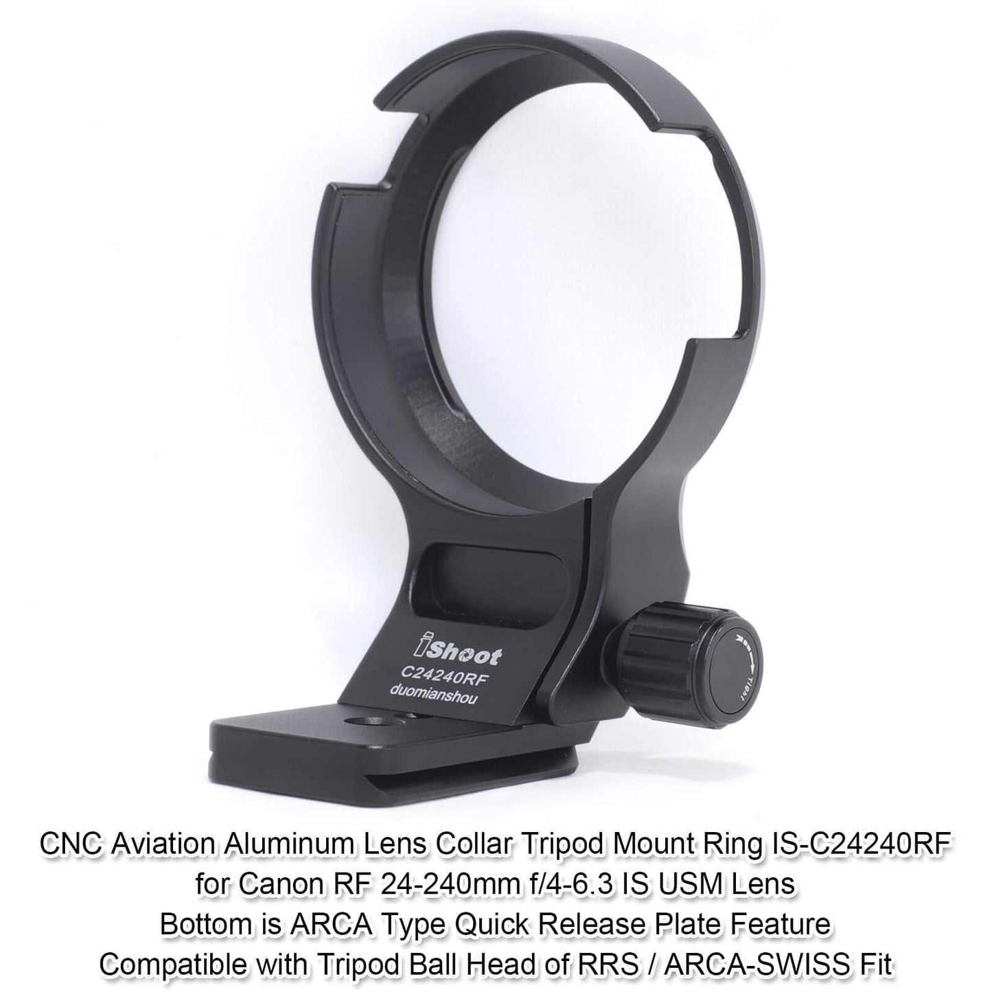 iShoot CNC Machined Diameter 79mm Tripod Mount Ring Lens Collar for Canon RF 24-240mm F4-6.3 is USM Lens, Built-in 70mm Arca-Swiss Quick Release Plate