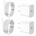 iPhone Charger, 2 Pack PD 20W Adapter Wall Fast Charger with 6&10ft White USB C Cable Compatible with iPhone17 16/15/iPad