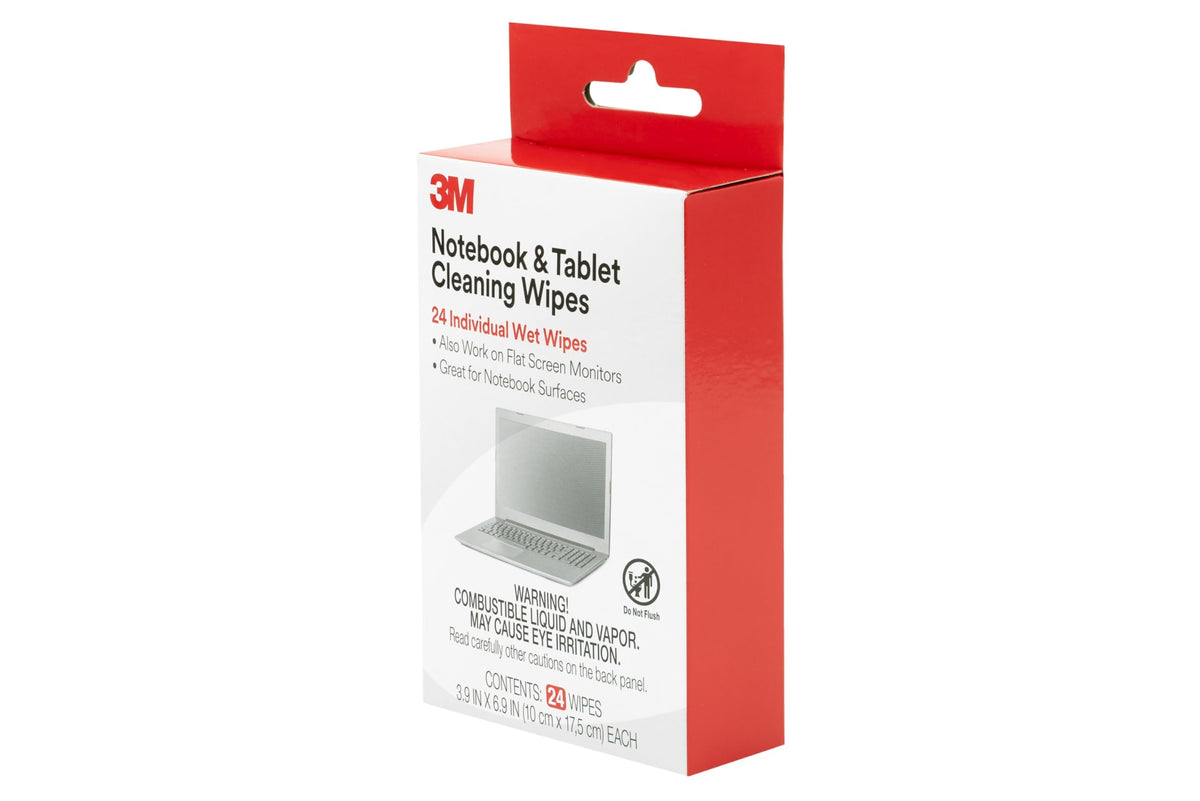 3M Notebook Screen Cleaning Wet Wipes, Cloth, 7 x 4, White, 24/Pack, Sold as 1 Package