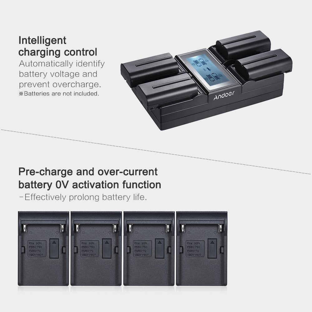 Andoer 4-Channel Digital Camera Battery Charger LCD Display for Sony Canon Camera (NP-F970)