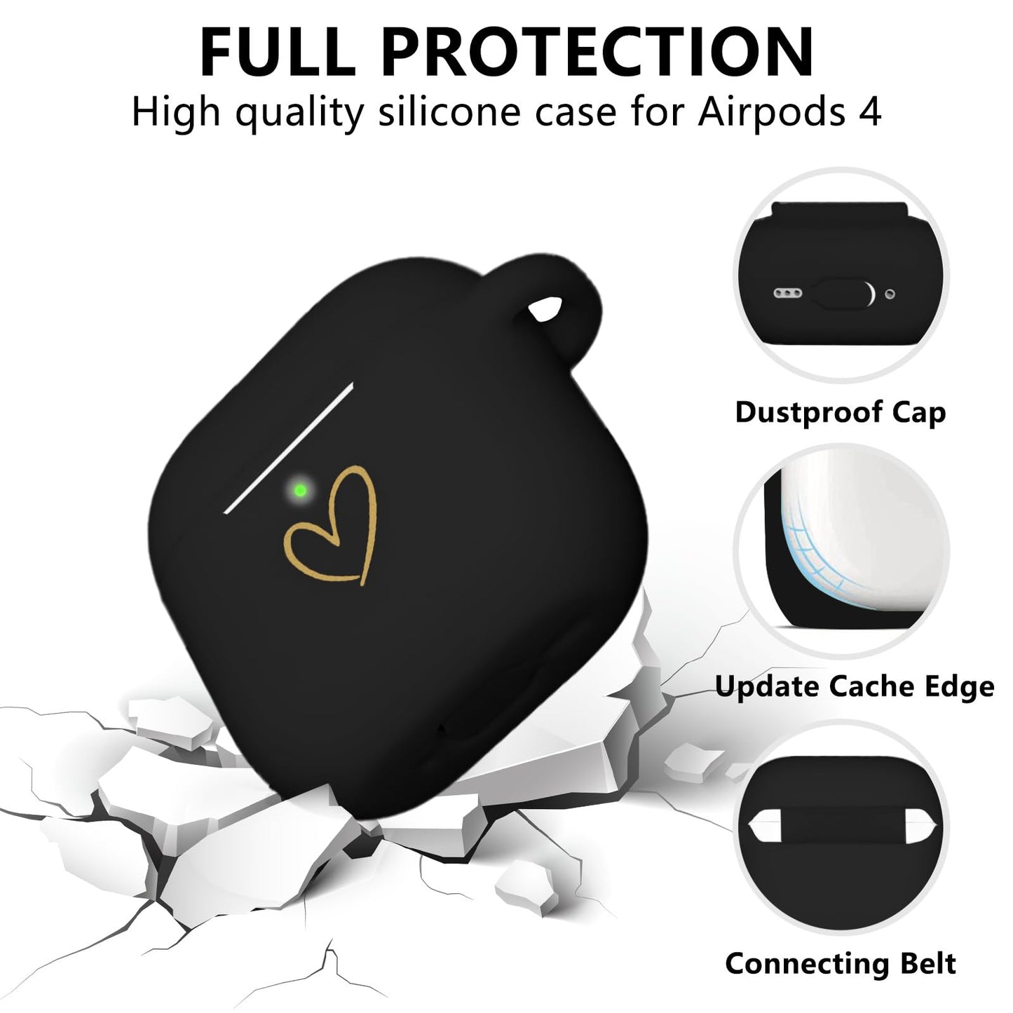 AIIEKZ Compatible AirPods 4 Case Cover, Soft Silicone Case with Gold Heart Pattern for AirPods 4th Generation with Cute Butterfly Keychain for Girls