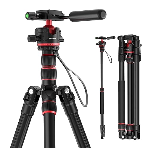 NEEWER Basics Camera Tripod Monopod, 77" Compact Lightweight Travel DSLR Video Stand, 360° Ball Head, Arca Type QR Plate, Reversible Legs & Inverted