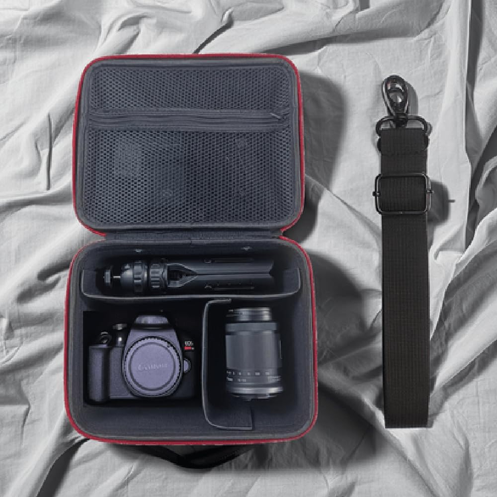 Ruhaya Hard Shell Camera Case Compatible with Canon/Sony camera, EVA Material, Adjustable Shoulder Strap, Zipper Closure, Black, with Elastic Dividers