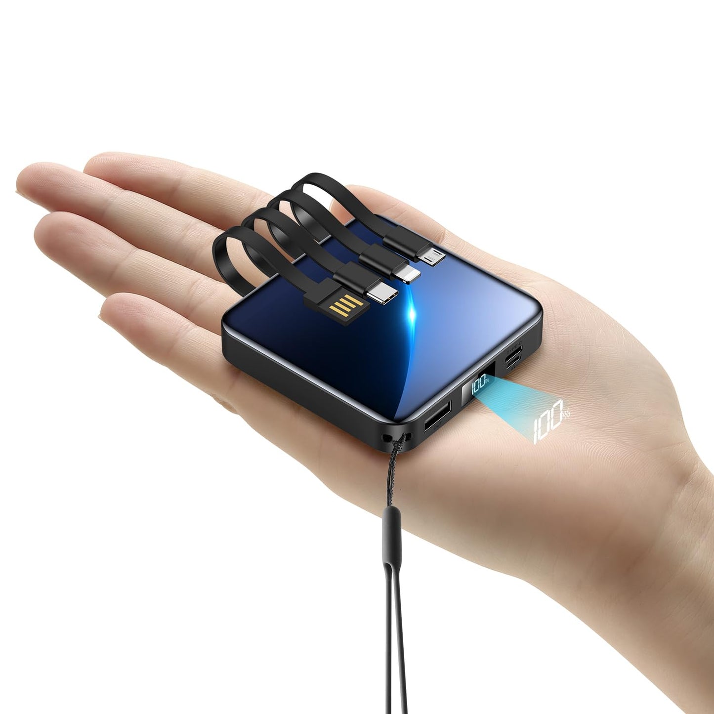 ummz Portable Charger with Built-in Cable,12000mAh 22.5W Fast Charging Small Power Bank,USB C Input/Output with Smart LED Display,External Battery