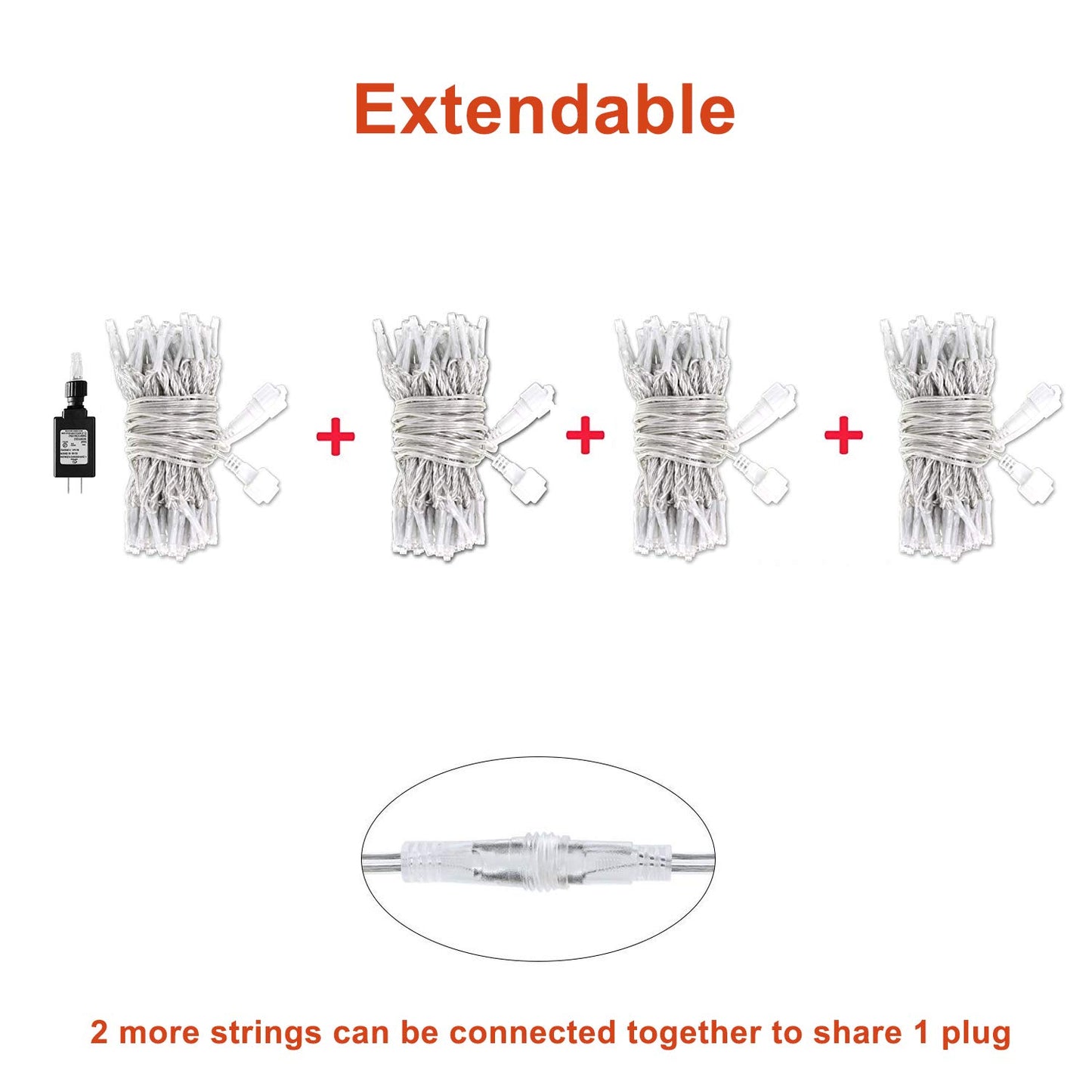 Aluan Christmas Lights Extendable Fairy String Lights 100 LED 33ft+10ft 8 Modes Waterproof Plug in Icicle Lights for Party Wedding Christmas Tree
