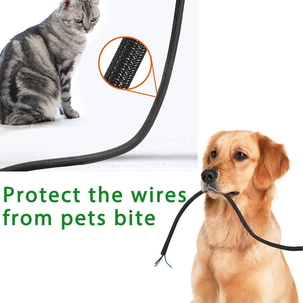 QCSIW 1/4" x 50ft Black Cable Sleeve Cover - Pet-Proof Cord Management System for Home Office Desk, Durable Wire Organizer Protector from Dog Cat