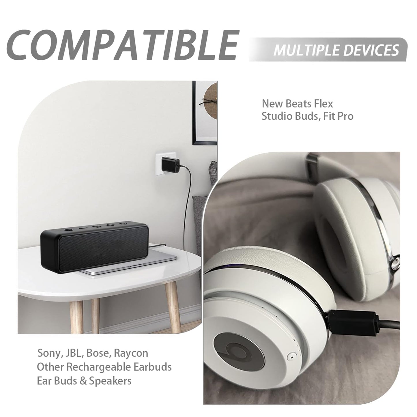 JMDDS USB-C Charge Cable Cord Fast Charger for New Beats Flex, Studio Buds, Fit Pro, Sony, JBL, Bose, Raycon & Other Rechargeable Earbuds, Ear Buds
