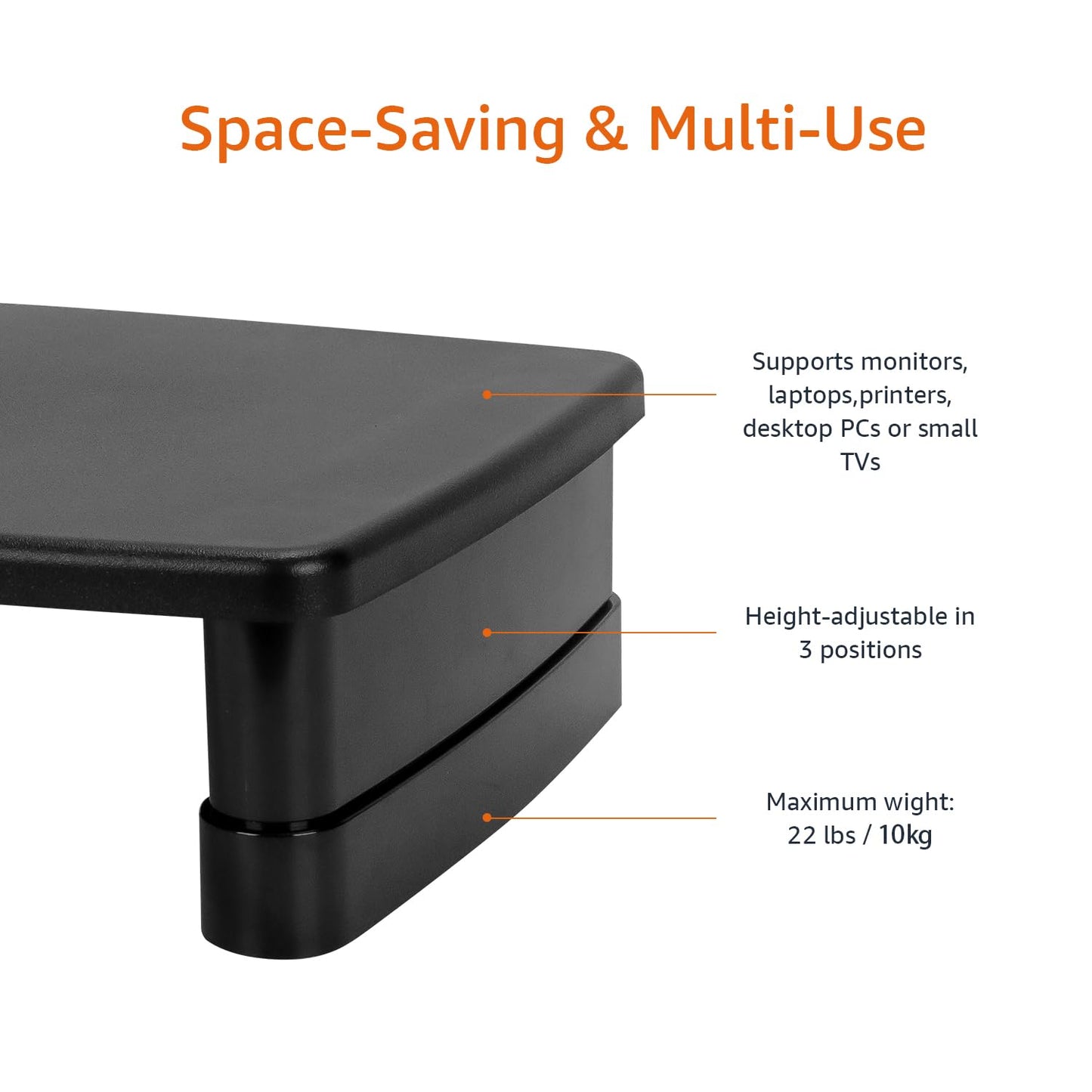 Amazon Basics Height Adjustable Monitor Stand Riser with Storage Organizer, Multifunctional Desk Accessories for Reduced Neck Strain - Fits Monitors