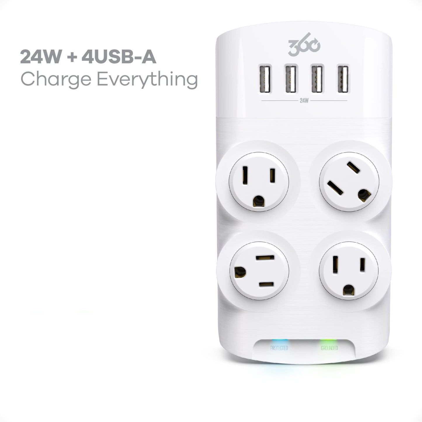 360 Electrical Revolve Wall Tap Power Surge Protector with 4 USB Ports, 4 24 W Rotating Outlets, Multi Plug Outlet Splitter, Adapter for Electric Wall