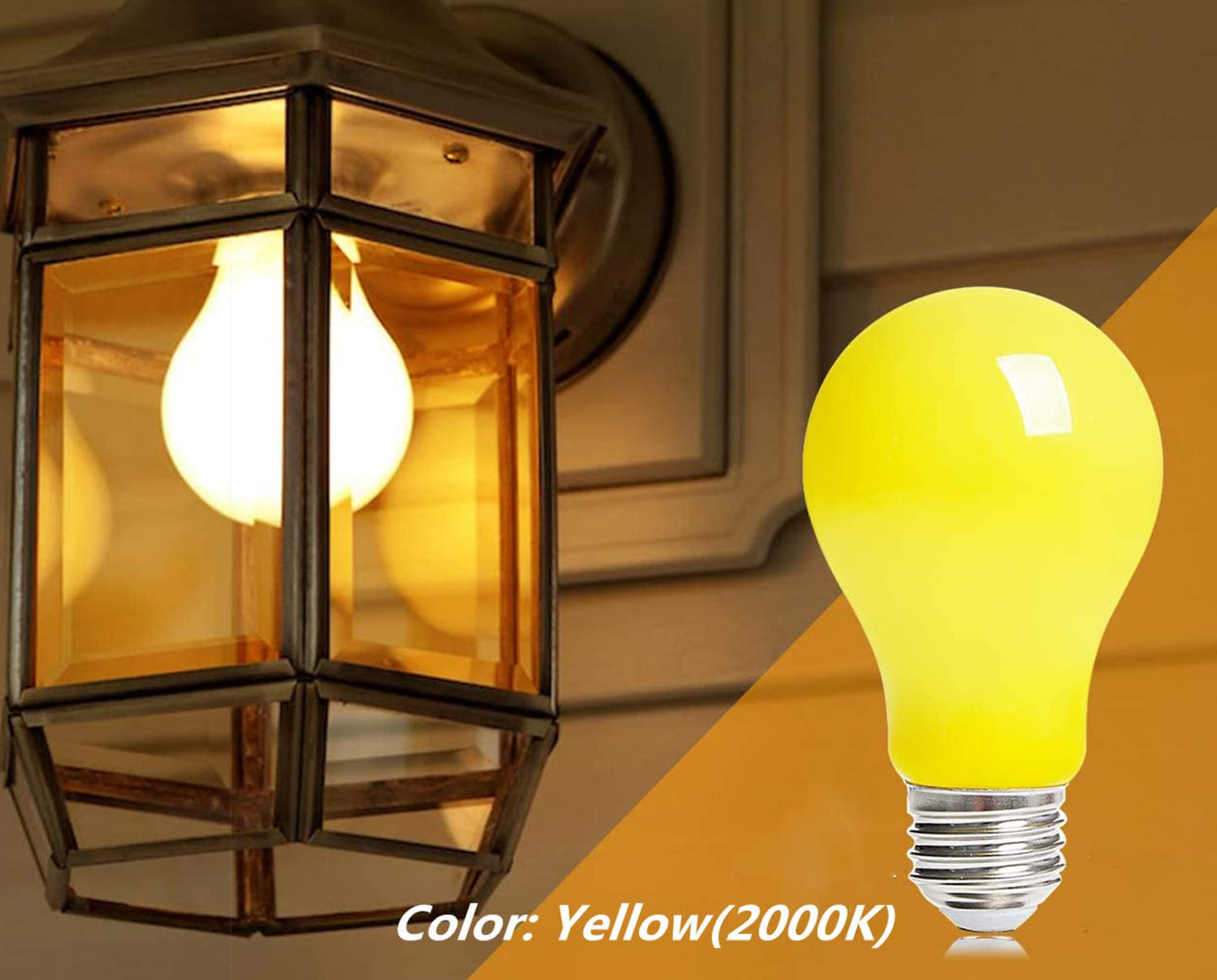 Qixivcom 4 Packs 3W A19 LED Bug Light Bulbs Yellow LED Bulbs E26 Outdoor Bug Light Bulb 25W Equivalent 2000K Amber Glow Bug Light Bulb Night Light